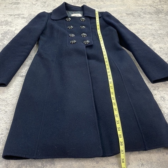 SJSJ Double Breasted Pea Coat Deep Navy Blue Angora Mink Wool Sz M - Picture 4 of 11